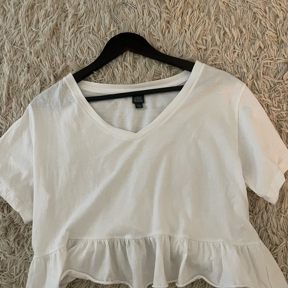 white t-shirt/top with flowy bottom